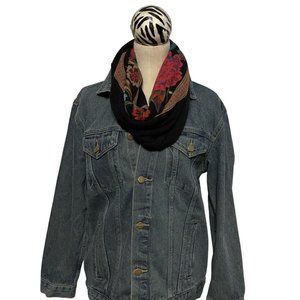 Karma Blue Jean Jacket Womens Size Large Classic Fit 100% Cotton with Scarf